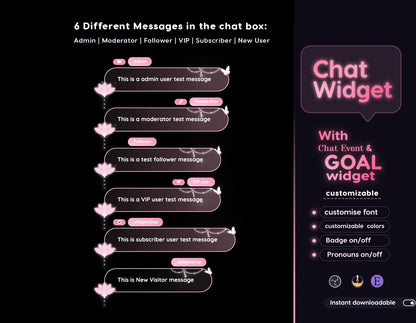 Dreamy Lotus Chat & Goal Widgets for Twitch Kick YouTube | Glass Theme | StreamElements Streamlabs OBS