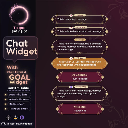 Classical Floral Red Chat & Goal Widgets for Twitch Kick YouTube | Elegant | StreamElements Streamlabs OBS
