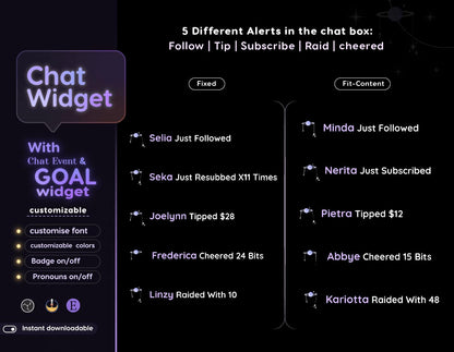 Astro Moon Galaxy Chat & Goal Widget for Twitch Kick YouTube | Glassy Celestial Theme | StreamElements Streamlabs OBS