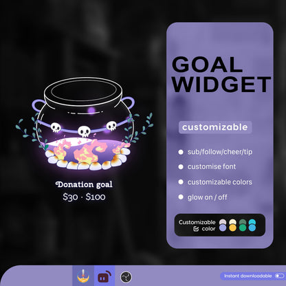Spooky Cauldron Goal Widget for Twitch Kick YouTube | Liquid Progress | StreamElements Streamlabs OBS
