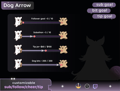 Dog Arrow Bar Loading Goal Widget is fully customisable for Twitch Streamelements and OBS | Bar Goal Widget