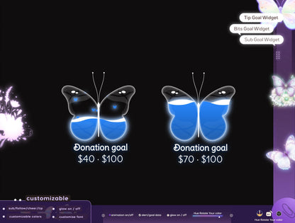 Butterfly Vibe Combo Goal | Liquid Filling Goal Widget is fully customisable for Twitch Streamlabs, TikTok Studio, and Streamelements