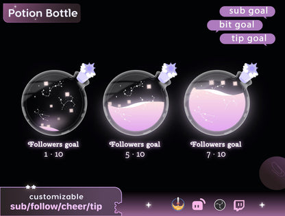 Potion Bottle Goal Widget for Twitch Kick YouTube | Liquid Progress | StreamElements Streamlabs OBS