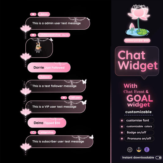 Dreamy Lotus Chat & Goal Widgets for Twitch Kick YouTube | Glass Theme | StreamElements Streamlabs OBS