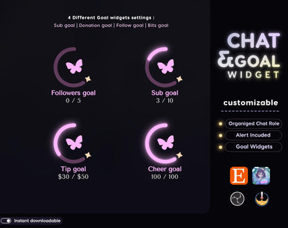 Celestial Butterfly Chat & Goal Widgets for Twitch Kick YouTube | Elegant | StreamElements Streamlabs OBS