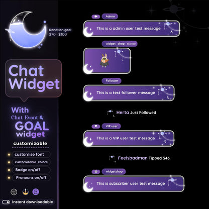 Astro Moon Galaxy Chat & Goal Widget for Twitch Kick YouTube | Glassy Celestial Theme | StreamElements Streamlabs OBS