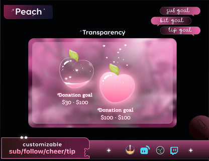 Cute Peach Glass Goal Widget-Cute Minimal Customizable Goal Widget for Twitch TikTok Studio -Streamelements StreamLabs OBS