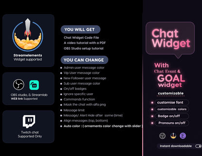 Dreamy Lotus Chat & Goal Widgets for Twitch Kick YouTube | Glass Theme | StreamElements Streamlabs OBS