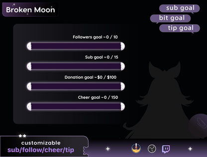 Full Moon Bar Loading Goal Widget is fully customisable for Twitch Streamelements and OBS | Bar Goal Widget