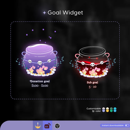 Spooky Cauldron Goal Widget for Twitch Kick YouTube | Liquid Progress | StreamElements Streamlabs OBS