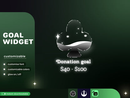 Casino Card Slot Icon Glass Goal Widget-Cute Minimal Customizable Goal Widget for Twitch -Streamelements StreamLabs OBS