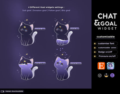 Lunar Cat Chat & Goal Widgets for Twitch Kick YouTube | Dark Purple | StreamElements Streamlabs OBS