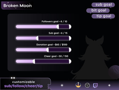 Full Moon Bar Loading Goal Widget is fully customisable for Twitch Streamelements and OBS | Bar Goal Widget