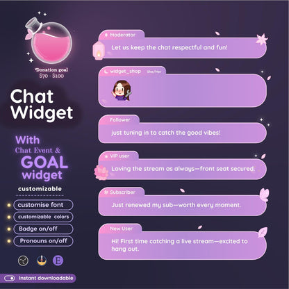 Sakura Butterfly Chat & Goal Widgets for Twitch Kick YouTube | Pastel Cozy | StreamElements Streamlabs OBS
