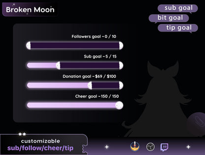 Full Moon Bar Loading Goal Widget is fully customisable for Twitch Streamelements and OBS | Bar Goal Widget