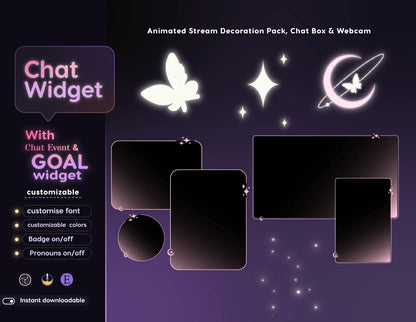 Butterfly Galaxy Chat & Goal Widgets for Twitch Kick YouTube | Glass Theme | StreamElements Streamlabs OBS
