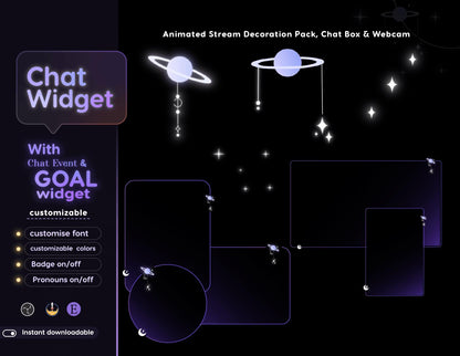 Astro Moon Galaxy Chat & Goal Widget for Twitch Kick YouTube | Glassy Celestial Theme | StreamElements Streamlabs OBS