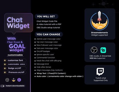 Astro Moon Galaxy Chat & Goal Widget for Twitch Kick YouTube | Glassy Celestial Theme | StreamElements Streamlabs OBS