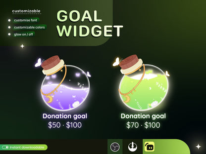 Nature Potion Bottle Glass Goal Widget - Cute Minimal Customizable Goal Widget for Twitch TikTok Studio - Streamelements StreamLabs OBS