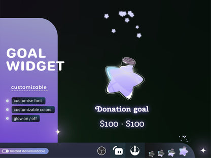 Cute Star Bottle Liquid Filling Goal Widget is fully customisable for Twitch Streamlabs, TikTok Studio, and Streamelements.