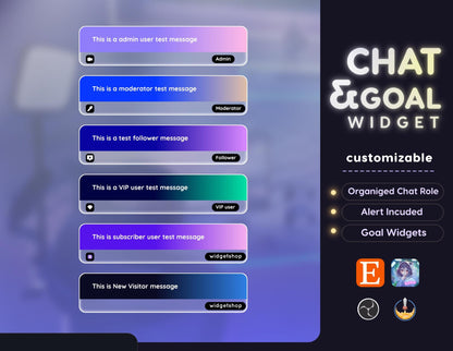 Glassy Chat & Goal Widgets for Twitch Kick YouTube | Modern Elegant | StreamElements Streamlabs OBS