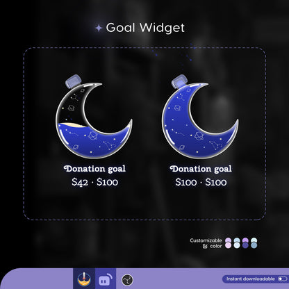 Starry Stream Widget | Moon Liquid Filling Goal Widget is fully customisable for Twitch Streamlabs, TikTok Studio, and Streamelements
