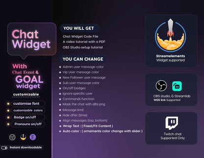 Butterfly Galaxy Chat & Goal Widgets for Twitch Kick YouTube | Glass Theme | StreamElements Streamlabs OBS