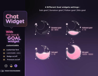 Butterfly Galaxy Chat & Goal Widgets for Twitch Kick YouTube | Glass Theme | StreamElements Streamlabs OBS