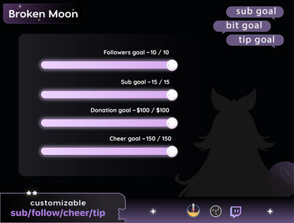 Full Moon Bar Loading Goal Widget is fully customisable for Twitch Streamelements and OBS | Bar Goal Widget