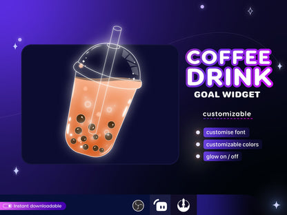 Boba Drink Goal Widget for Twitch Kick YouTube | Cute Progress Bar | StreamElements Streamlabs OBS