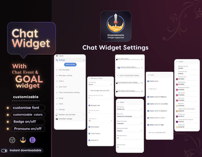 Classical Floral Red Chat & Goal Widgets for Twitch Kick YouTube | Elegant | StreamElements Streamlabs OBS