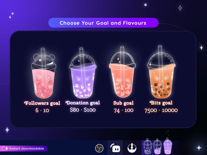 Boba Drink Goal Widget for Twitch Kick YouTube | Cute Progress Bar | StreamElements Streamlabs OBS