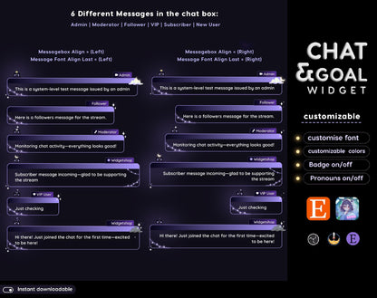 Lunar Cat Chat & Goal Widgets for Twitch Kick YouTube | Dark Purple | StreamElements Streamlabs OBS