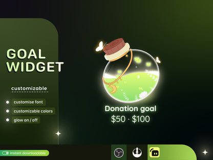 Nature Potion Bottle Glass Goal Widget - Cute Minimal Customizable Goal Widget for Twitch TikTok Studio - Streamelements StreamLabs OBS