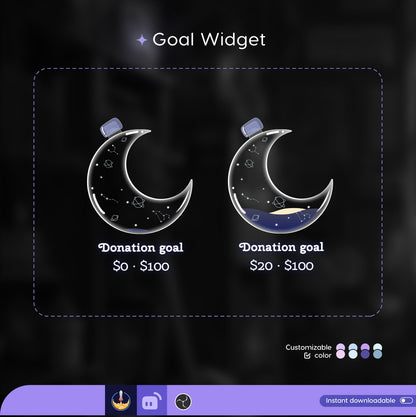 Starry Stream Widget | Moon Liquid Filling Goal Widget is fully customisable for Twitch Streamlabs, TikTok Studio, and Streamelements
