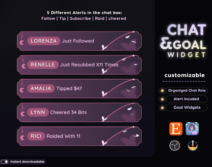 Celestial Butterfly Chat & Goal Widgets for Twitch Kick YouTube | Elegant | StreamElements Streamlabs OBS