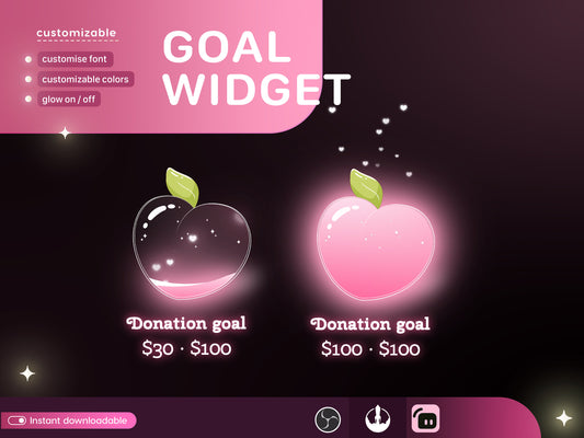 Cute Peach Glass Goal Widget-Cute Minimal Customizable Goal Widget for Twitch Streamers -Streamelements StreamLabs OBS