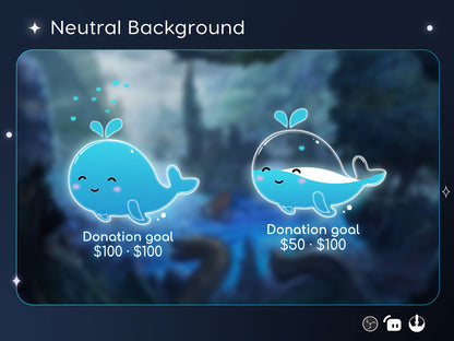 Cute Blue Whale Liquid Filling Goal Widget is fully customisable for Twitch Streamlabs, TikTok Studio, and Streamelements.