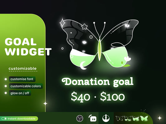 Butterfly Liquid Filling Goal Widget is fully customisable for Twitch Streamlabs and Streamelements.