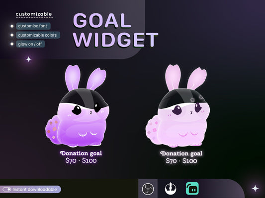 Cute Rabbit Liquid Filling Goal Widget is fully customisable for Twitch Streamlabs and Streamelements.