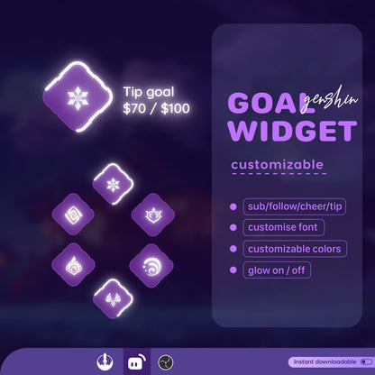 Genshin Theme Square Loading Goal Widget is fully customisable for Twitch Streamlabs, TikTok Studio, and Streamelements.