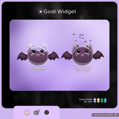 Cute Spooky Bat Liquid Filling Goal Widget is fully customisable for Twitch Streamlabs, TikTok Studio, and Streamelements
