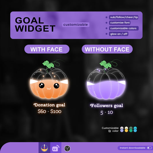 Cute Pumpkin Liquid Filling Goal Widget is fully customisable for Twitch Streamlabs and Streamelements.