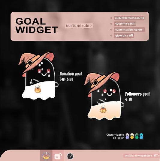 Cute Ghost Liquid Filling Goal Widget is fully customisable for Twitch Streamlabs and Streamelements