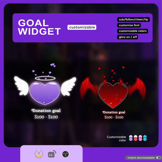 Stream Widget | Devil and Angel Combo Goal Widget is fully customisable for Twitch Streamlabs and Streamelements