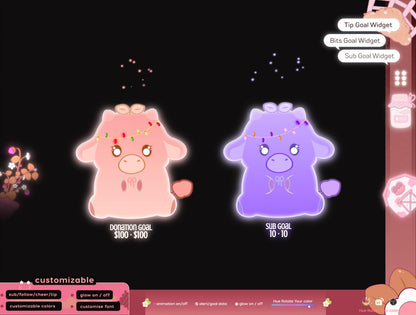 Cute Cow Liquid Filling Goal Widget is fully customisable for Twitch Streamlabs, TikTok Studio, and Streamelements.
