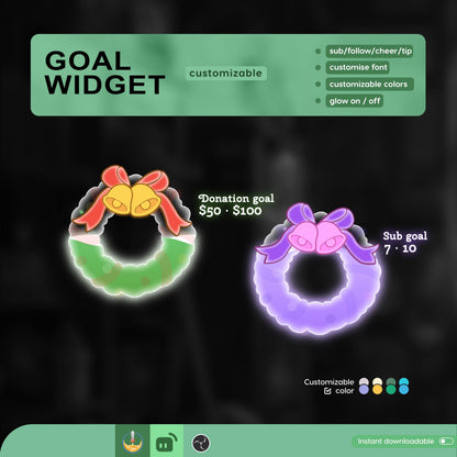 Christmas Holly Leaves Liquid Filling Goal Widget is fully customisable for Twitch Streamlabs, TikTok Studio, and Streamelements