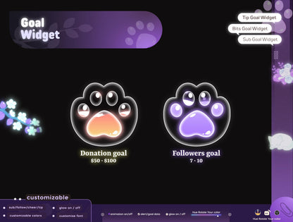 Cute Cat Paw Alert Widget | Liquid Filling Goal Widget is fully customisable for Twitch Streamlabs, TikTok Studio, and Streamelements