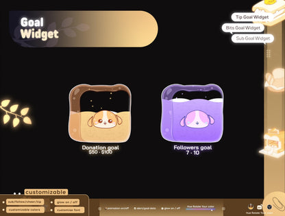 Cute Dog Toast Liquid Filling Goal Widget is fully customisable for Twitch Streamlabs, TikTok Studio, and Streamelements