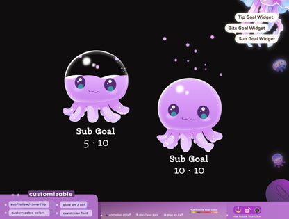 Cute Auctopus Liquid Filling Goal Widget is fully customisable for Twitch Streamlabs, TikTok Studio, and Streamelements.